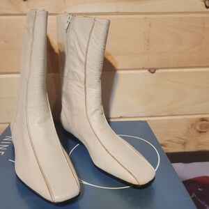 Nine West Elegant Cream Leather Women's Boots New In Box